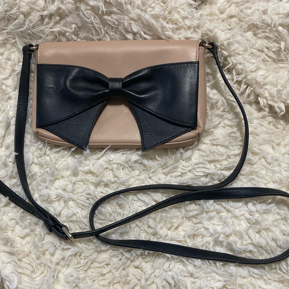 Kate Spade Leather Crossbody Bag Pink Black Hanover Street Aster Bow Small Size